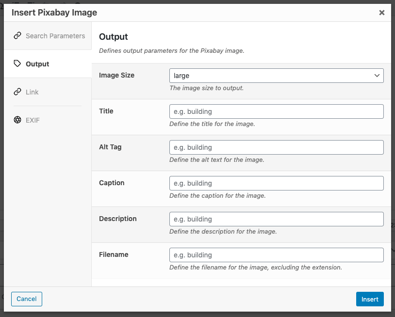 Page Generator Pro: Pixabay: Output