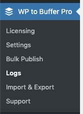 WordPress to Buffer Pro: Logs Menu