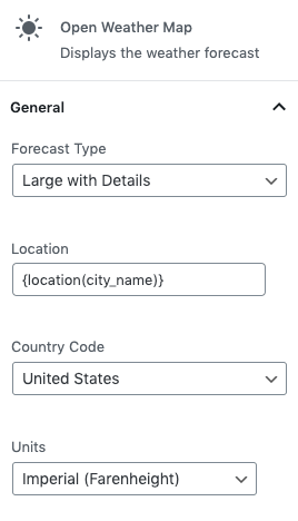 Page Generator Pro: Generate: Dynamic Elements: Open Weather Map: Sidebar