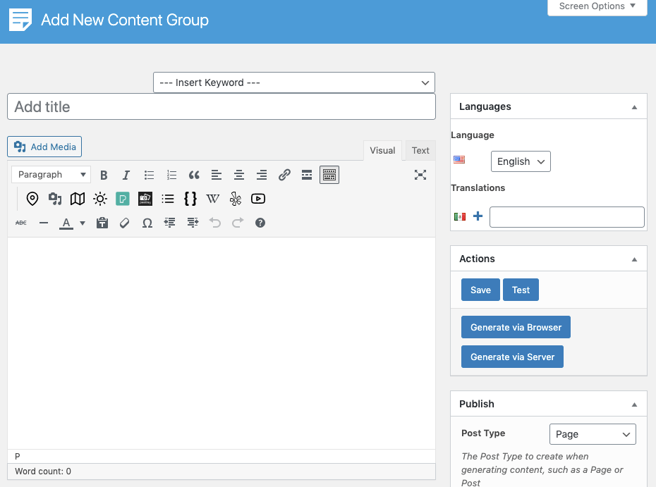 Page Generator Pro: Polylang: Content Groups: Add New