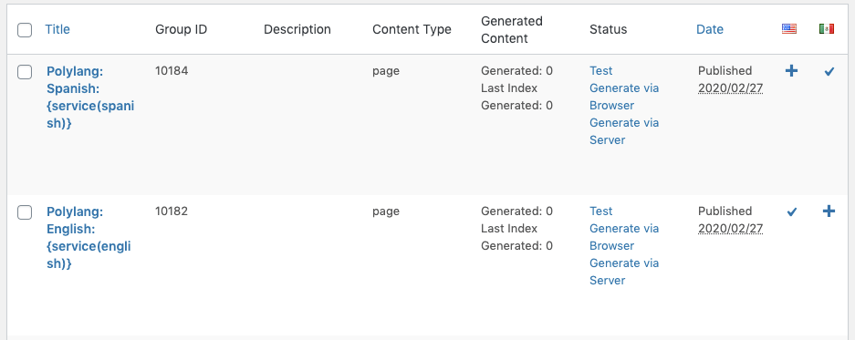 Page Generator Pro: Polylang: Content Groups: Table