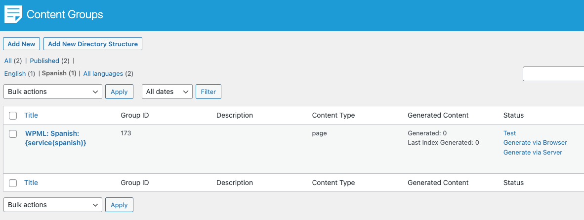 Page Generator Pro: Generate Content: WPML: Generate via Browser: Spanish Content Group
