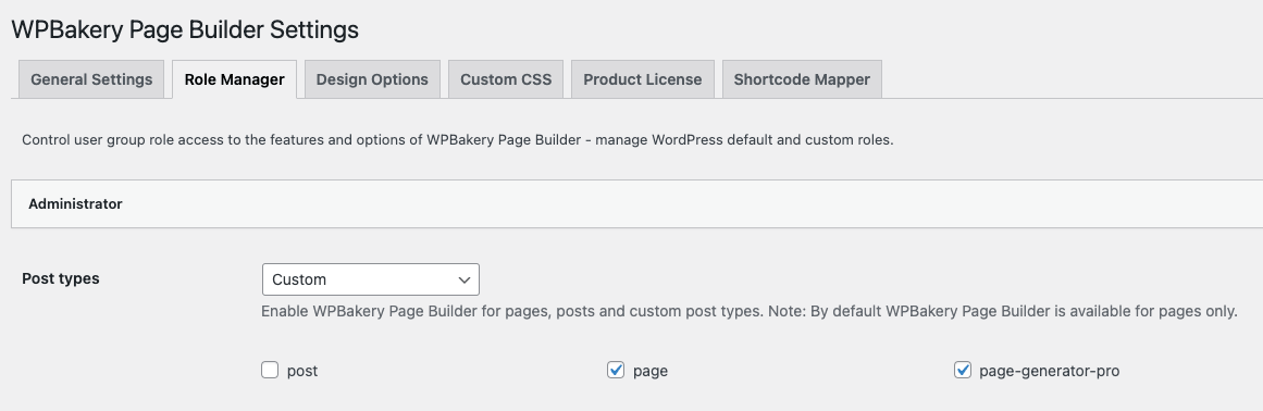 Page Generator Pro: WPBakery: Settings