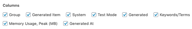 Page Generator Pro: Logs: Table Column Options