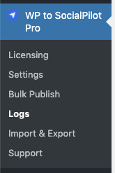 WordPress to SocialPilot Pro: Logs Menu