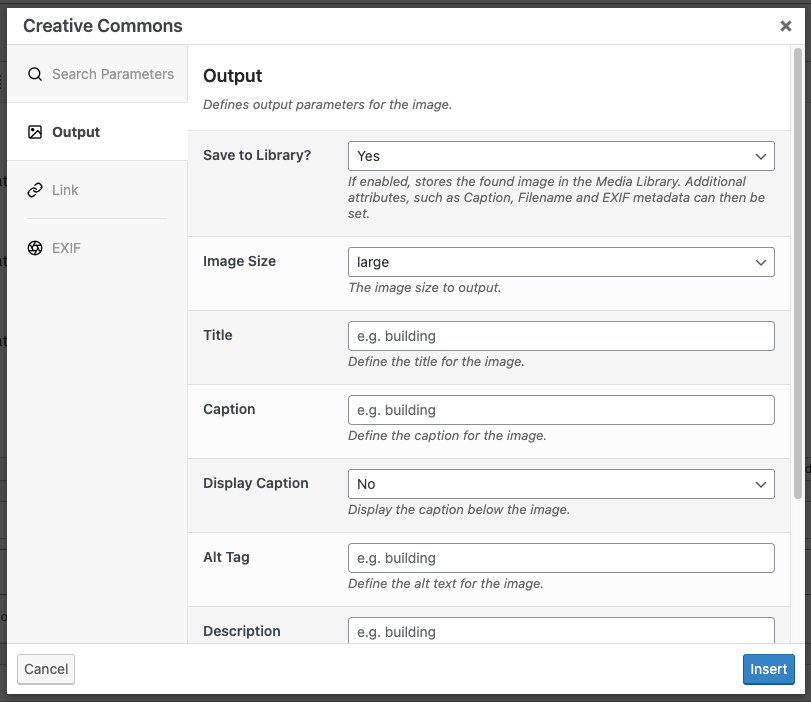 Page Generator Pro: Dynamic Elements: Creative Commons: Output