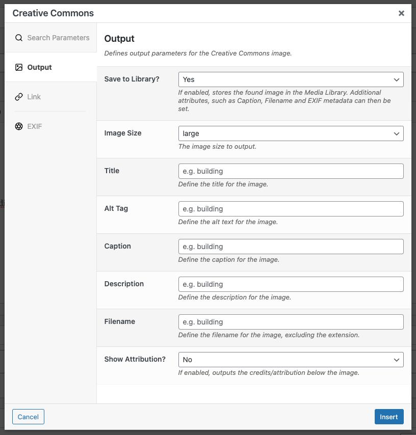 Page Generator Pro: Dynamic Elements: Creative Commons: Output
