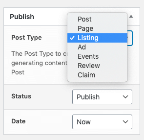 Page Generator Pro: Generate: ListingPro Integration: Post Type Selection in the Classic Editor