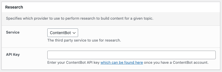 Page Generator Pro: Settings: Research: ContentBot Settings