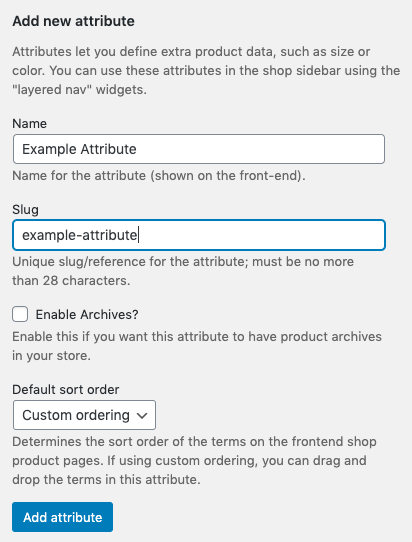 WordPress to Buffer Pro: WooCommerce: Attributes: Add New