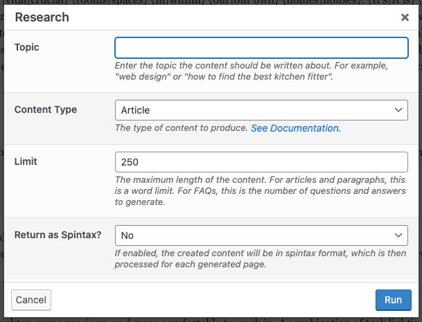 Page Generator Pro: Research: Modal