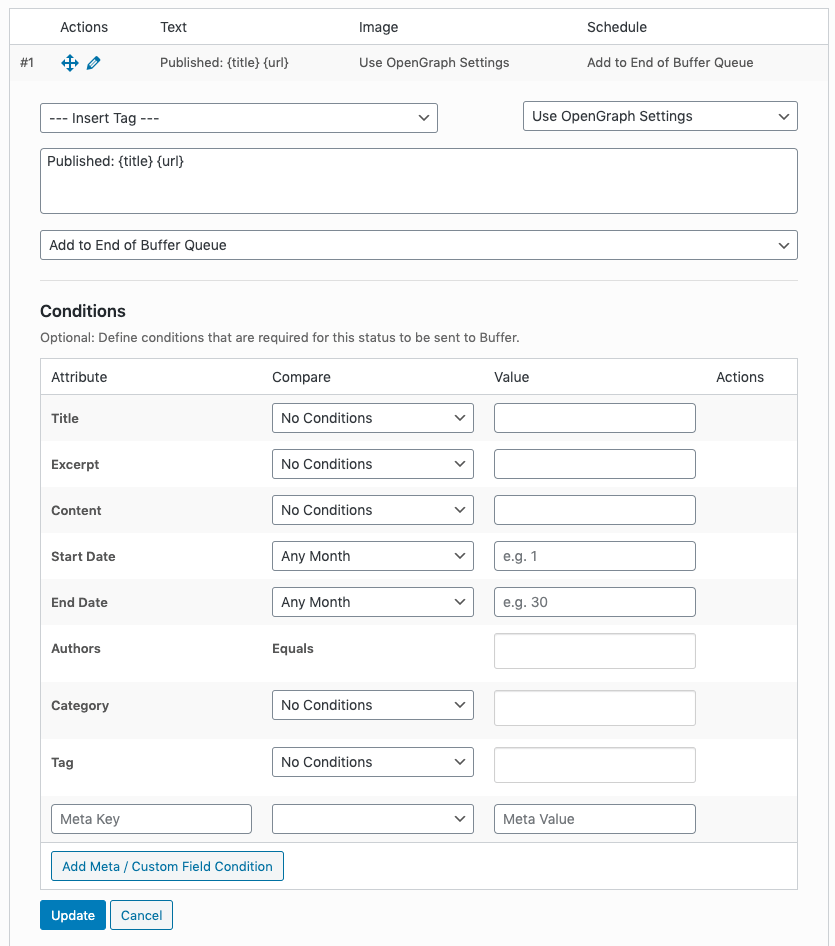 WordPress to Buffer Pro: Edit Status Form