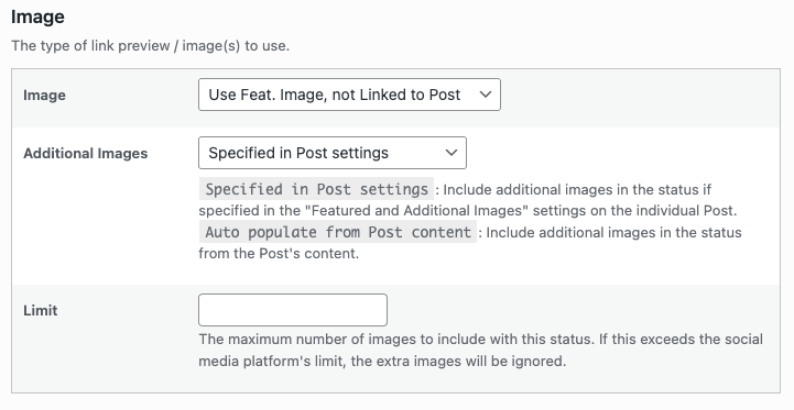 WordPress to Buffer Pro: Status: Image Settings