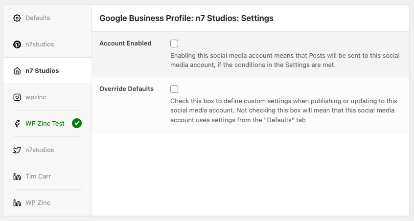 WordPress to Hootsuite Pro: Status Settings: Per-Post Profile Settings