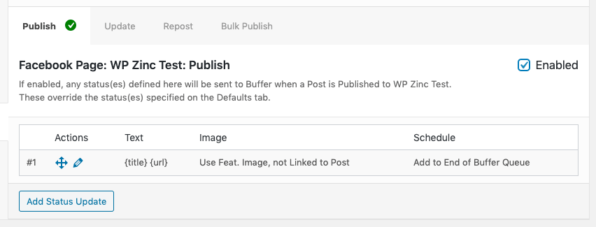 WordPress to Buffer Pro: Statuses: Per-Profile: Post Action