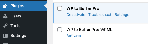 WordPress to Buffer Pro: WPML: Activate Plugin Addon