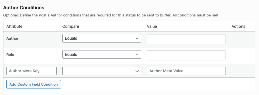 WordPress to Buffer Pro: Status: Author Conditions