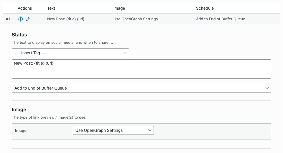 WordPress to Buffer Pro: Status Settings: Form