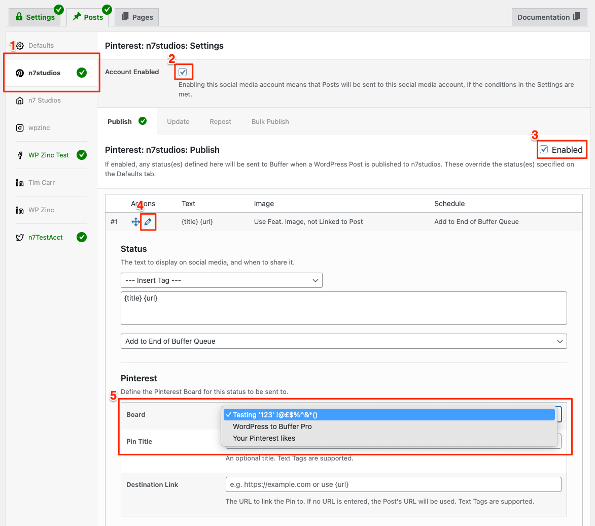 WordPress to Buffer Pro: Status: Pinterest Board