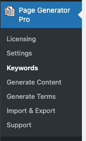 Page Generator Pro: Keywords: Menu
