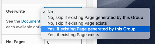 Page Generator Pro: Tutorial: Introduction: Content Group: Overwrite