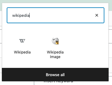 Page Generator Pro: Dynamic Elements: Wikipedia Image: Gutenberg: Search Blocks