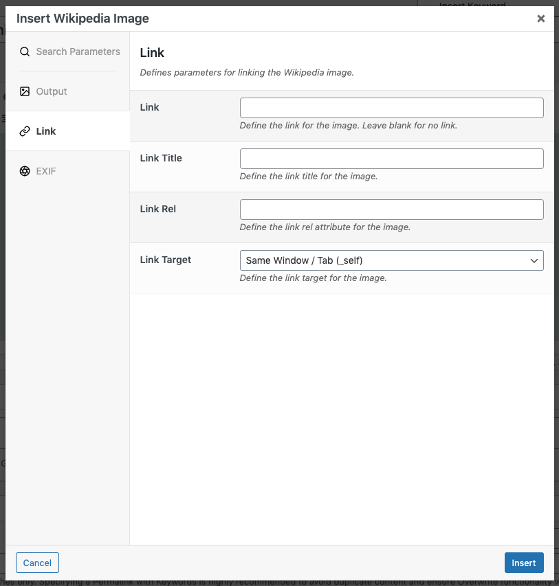 Page Generator Pro: Dynamic Elements: Wikipedia Image: TinyMCE: Link