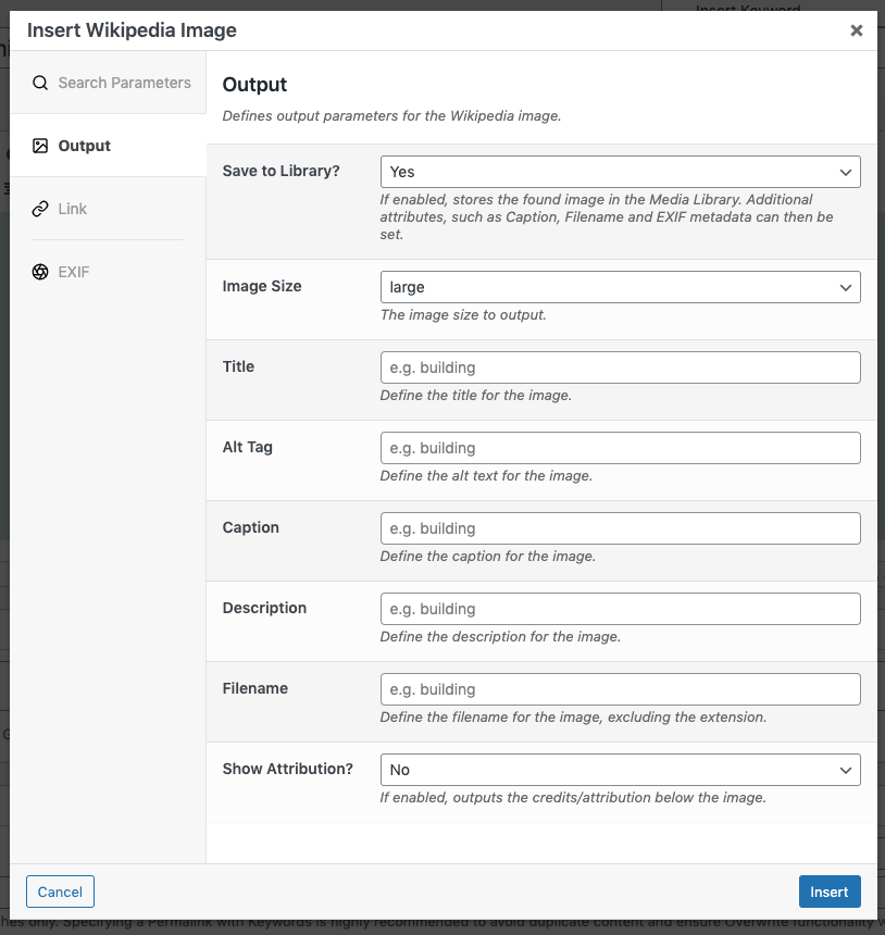 Page Generator Pro: Dynamic Elements: Wikipedia Image: TinyMCE: Output