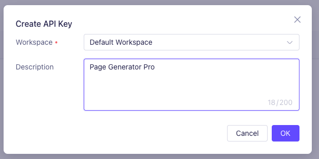 Page Generator Pro: Alibaba: Create my API Modal