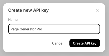 Page Generator Pro: Deepseek: Create new API Key