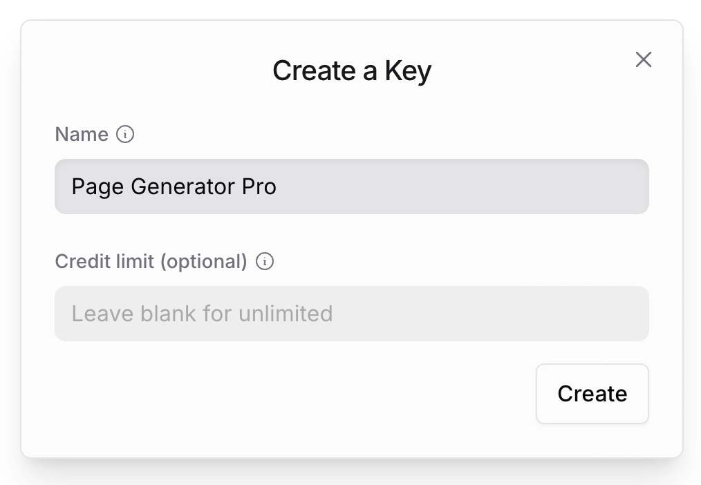 Page Generator Pro: OpenRouter: Create Key: Modal