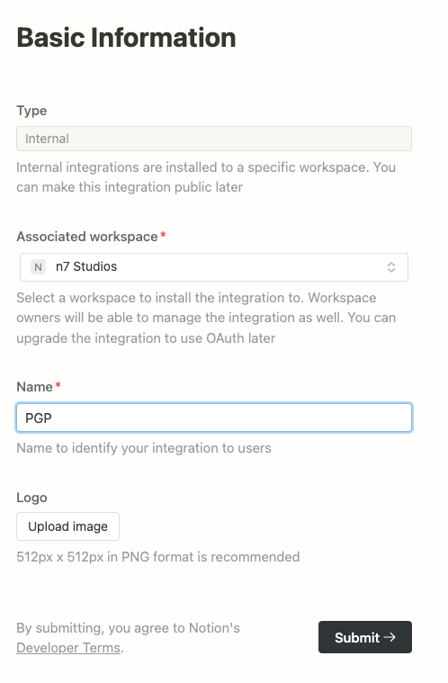 Page Generator Pro: Settings: Integration: Notion: New Integration Form