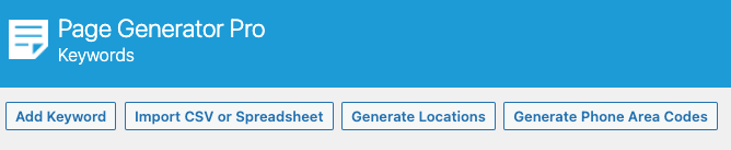 Page Generator Pro: Keywords: Menu Buttons