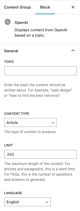 Page Generator Pro: Dynamic Elements: OpenAI: Gutenberg Sidebar