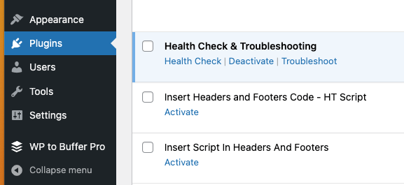 Health Check & Troubleshooting Plugin: Enable