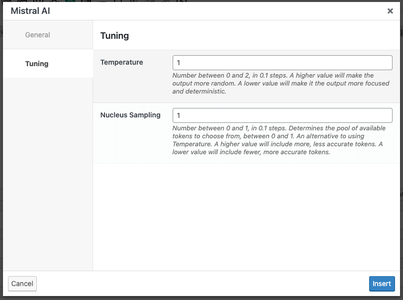 Page Generator Pro: Dynamic Elements: Mistral AI: Tuning Settings