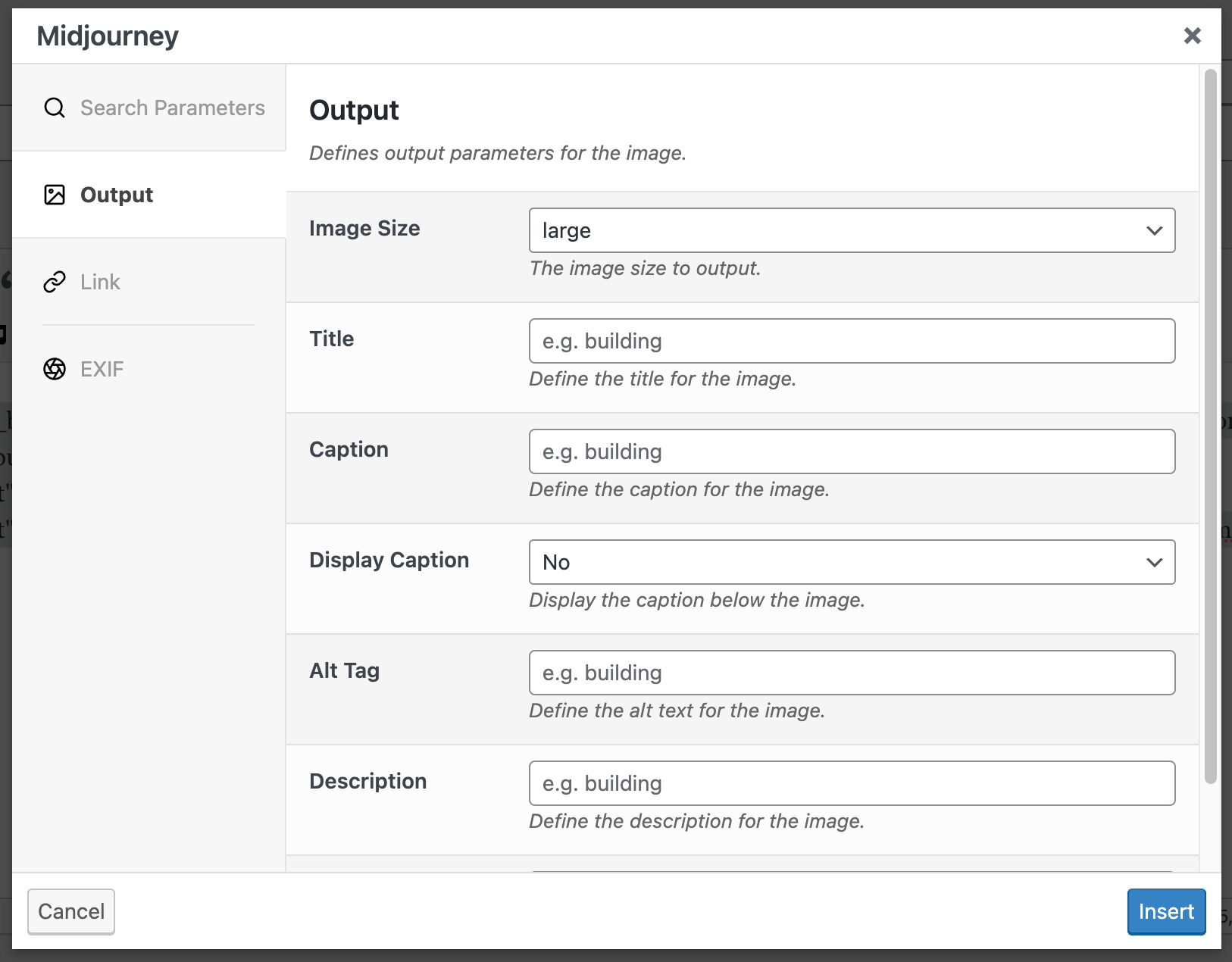 Page Generator Pro: Dynamic Elements: Midjourney: Output Settings