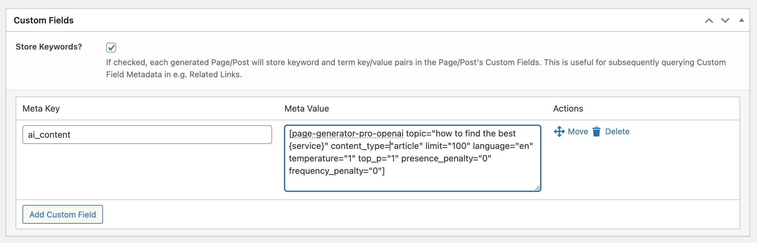 Page Generator Pro: Dynamic Elements: Custom Field: Content Group's Custom Fields