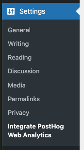 Integrate PostHog Web Analytics: Settings Menu