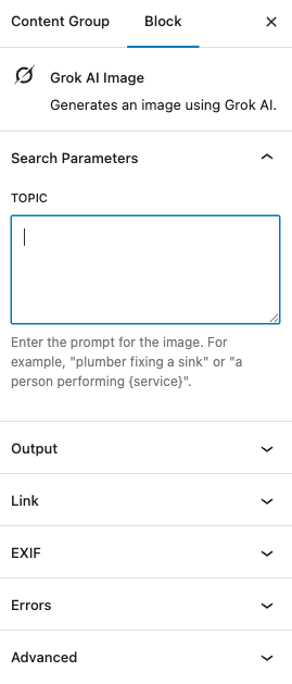 Page Generator Pro: Dynamic Elements: Grok AI Image: Gutenberg: Sidebar