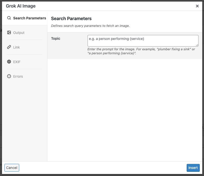 Page Generator Pro: Dynamic Elements: Grok AI Image: Search Parameters