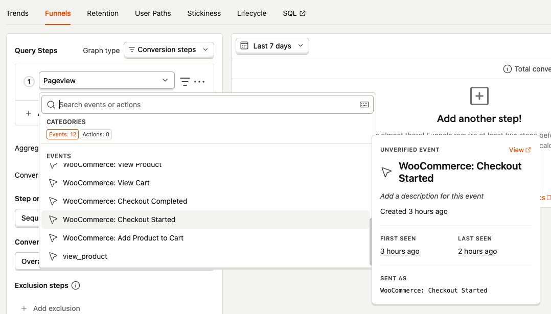 PostHog for WordPress Plugin: WooCommerce Events: Funnels