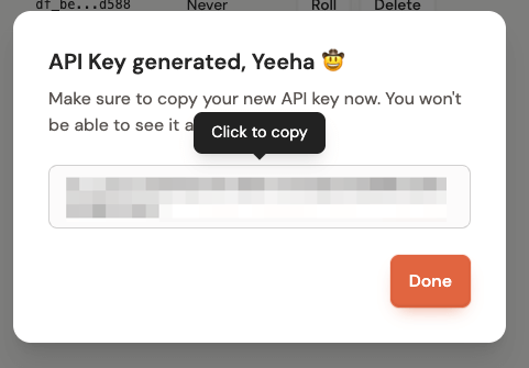 DataFast: API Key Generated