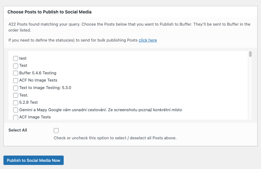 WordPress to Buffer Pro: Bulk Publish: Search Results