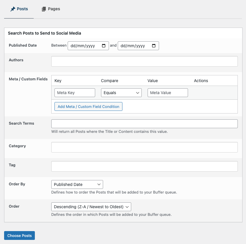 WordPress to Buffer Pro: Bulk Publish: Search Posts