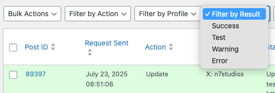 WordPress to Buffer Pro: Logs: Filters