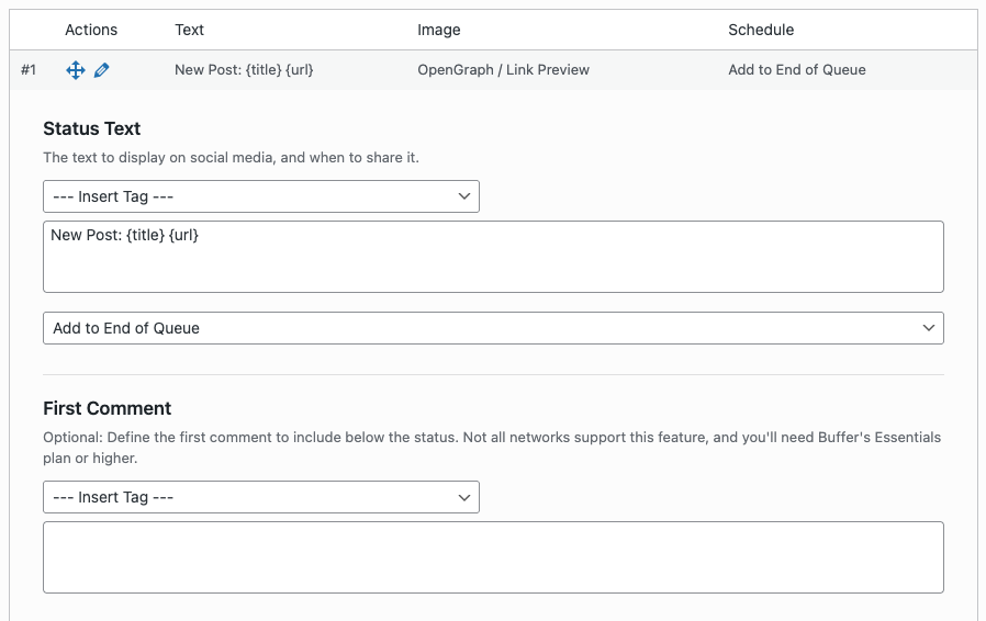 WordPress to Buffer Pro: Status Editor Form