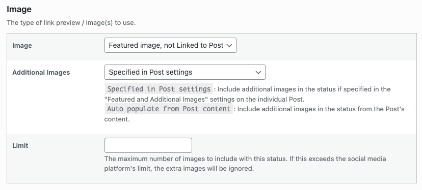 WordPress to Buffer Pro: Status: Additional Images Settings