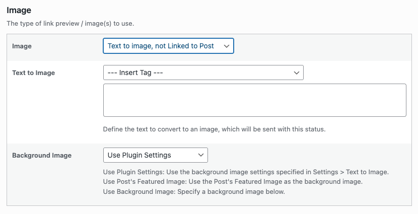 WordPress to Buffer Pro: Status: Text to Image Settings