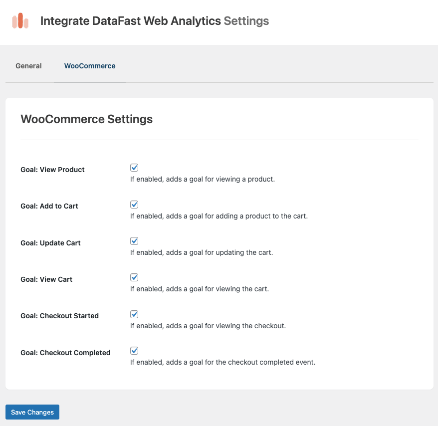 DataFast for WordPress: WooCommerce Settings
